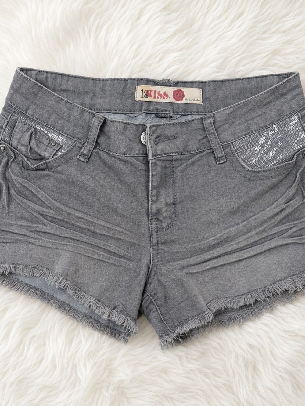 Y2K Kiss Shorts with Sequin Pocket